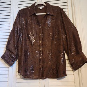 Coldwater Creek Brown Blouse with sparkles, size XL.